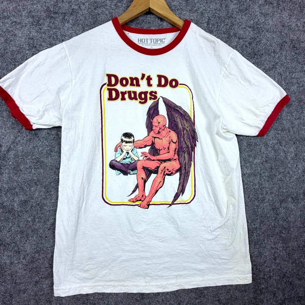 Hot Topic Threadless Don't Do Drugs T-Shirt Mens Large White Ringer Mall Goth